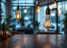 Smart bulbs illuminating a modern living room