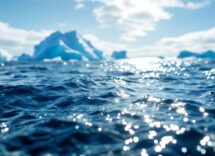 A narwhal swimming with its long tusk visible