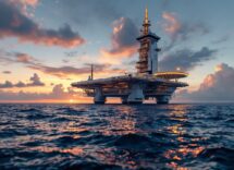 Rocket launching from an ocean platform into space