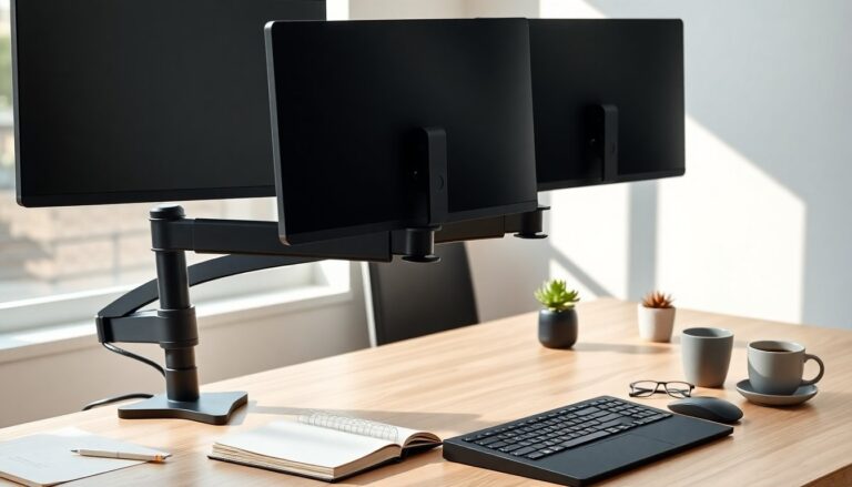 Huanuo triple monitor arm on sale: a space-saving mount for three screens